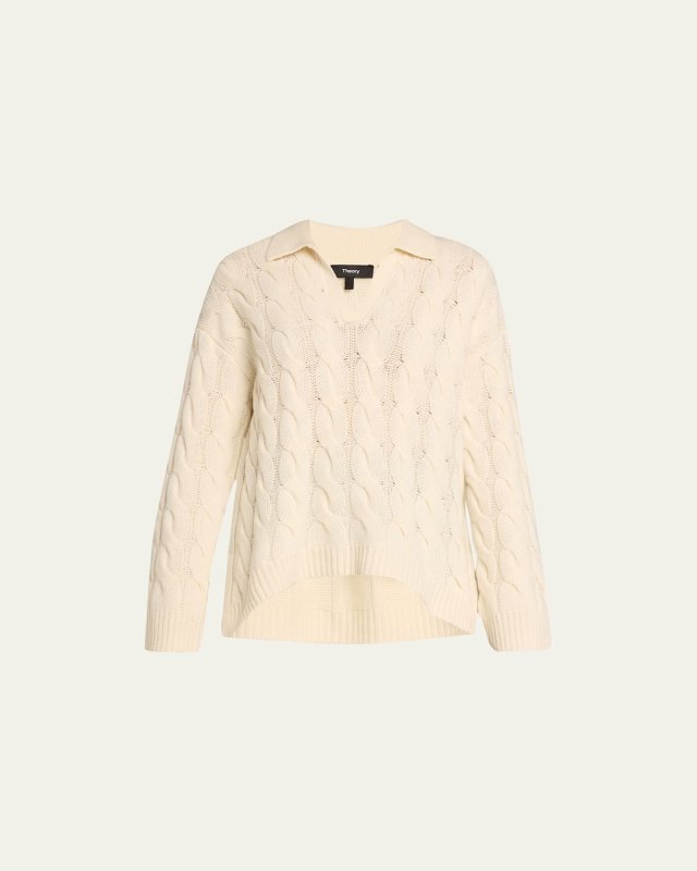 Karenia Wool-Cashmere Collared Cable-Knit Sweater